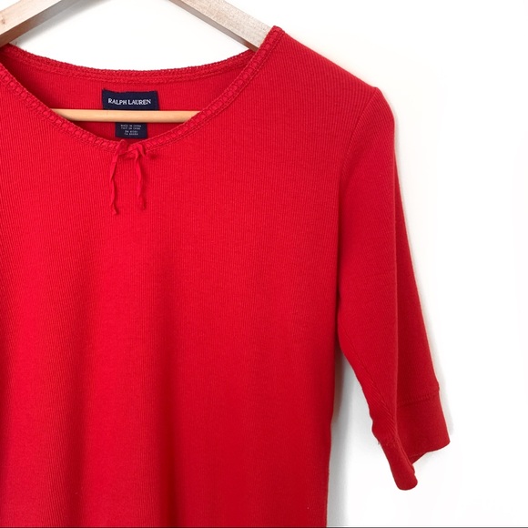 Vintage Ralph Lauren Ribbed Red Top w/ Bow Detail - Picture 3 of 6